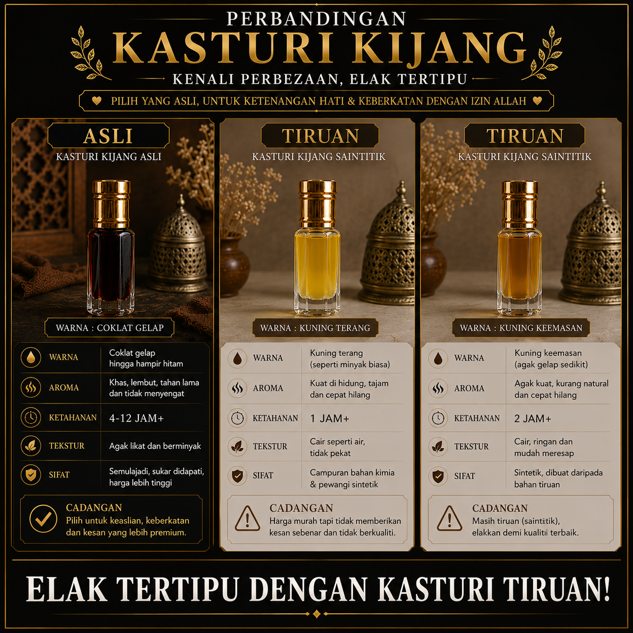 Perbezaan kasturi asli dan tiruan